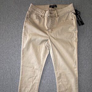 NWT Charlie B Fringe Hem Stretch Pants Womens Size 2 Oat Beige Five Pockets